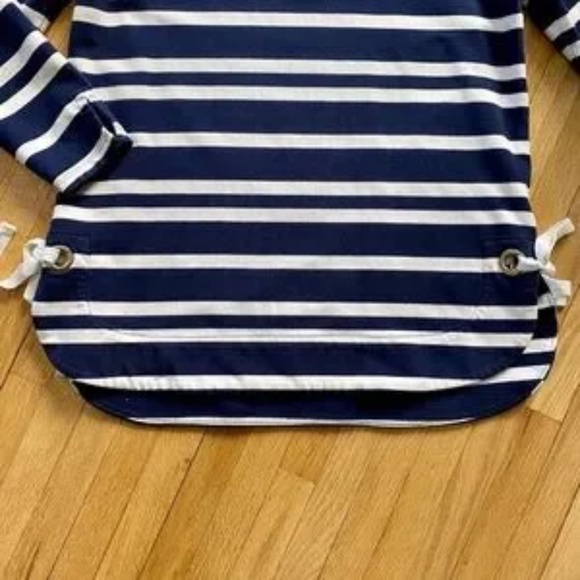 Charter Club Petite Small Striped High-Low Top Navy White Yellow Tie Detail - Picture 4 of 9